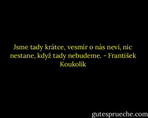 Jsme tady krátce, vesmír o nás neví, nic nestane, když tady nebudeme. - František Koukolík