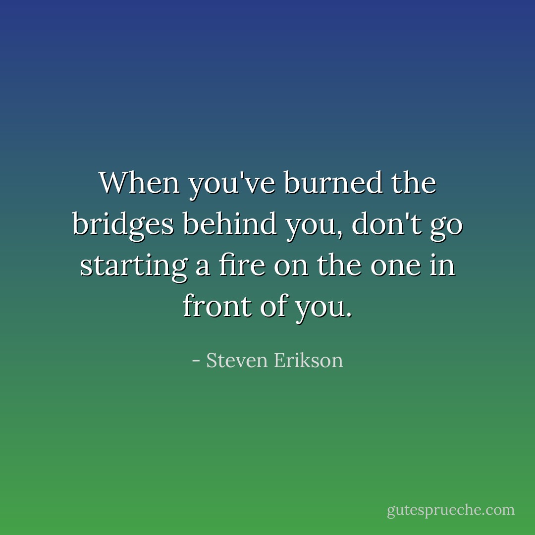 When you've burned the bridges behind you, don't go starting a fire on the one in front of you. - Steven Erikson