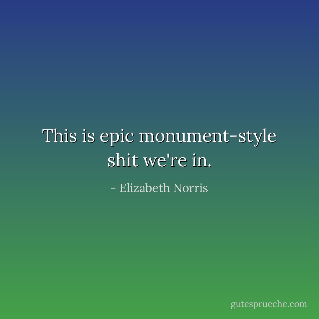 This is epic monument-style shit we're in. - Elizabeth Norris