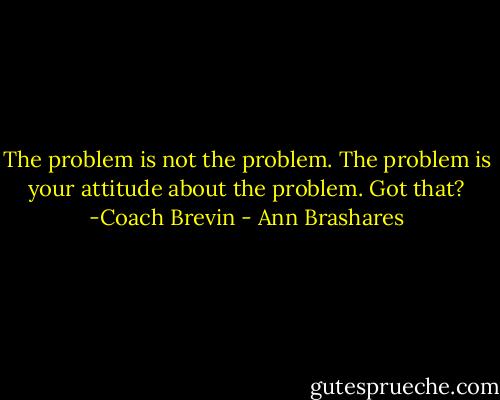 The problem is not the problem. The problem is your attitude about the problem. Got that? -Coach Brevin - Ann Brashares