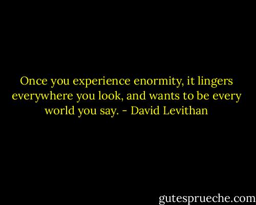 Once you experience enormity, it lingers everywhere you look, and wants to be every world you say. - David Levithan