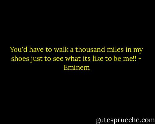 You'd have to walk a thousand miles in my shoes just to see what its like to be me!! - Eminem