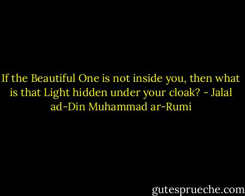 If the Beautiful One is not inside you, then what is that Light hidden under your cloak? - Jalal ad-Din Muhammad ar-Rumi