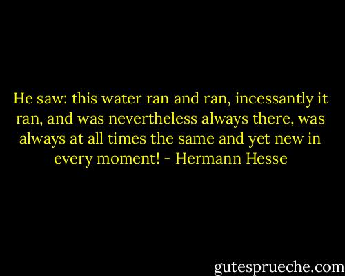 He saw: this water ran and ran, incessantly it ran, and was nevertheless always there, was always at all times the same and yet new in every moment! - Hermann Hesse