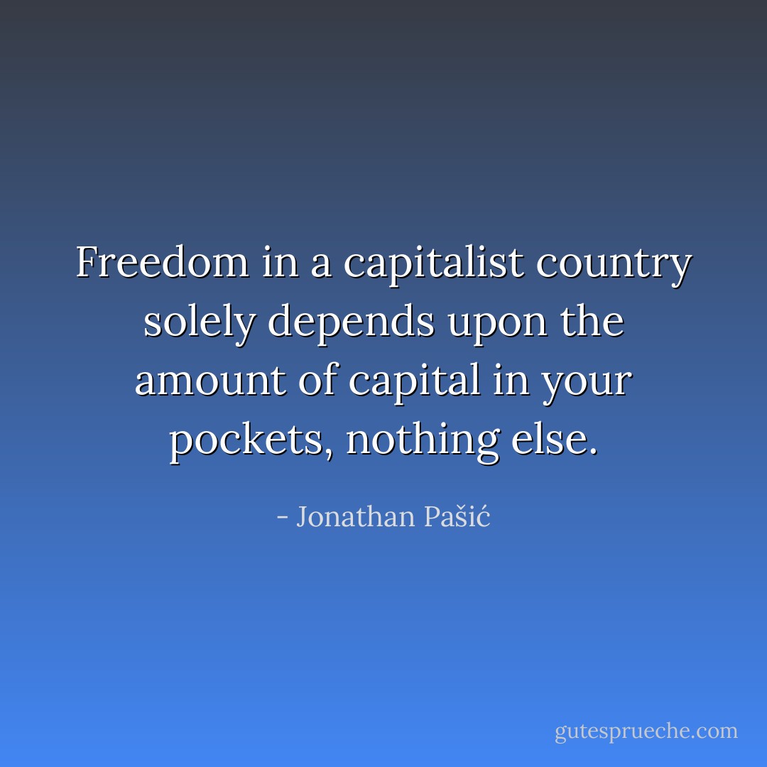 Freedom in a capitalist country solely depends upon the amount of capital in your pockets, nothing else. - Jonathan Pašić
