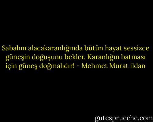 Sabahın alacakaranlığında bütün hayat sessizce güneşin doğuşunu bekler. Karanlığın batması için güneş doğmalıdır! - Mehmet Murat ildan