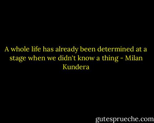 A whole life has already been determined at a stage when we didn't know a thing - Milan Kundera