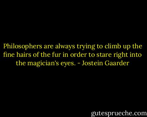 Philosophers are always trying to climb up the fine hairs of the fur in order to stare right into the magician's eyes. - Jostein Gaarder