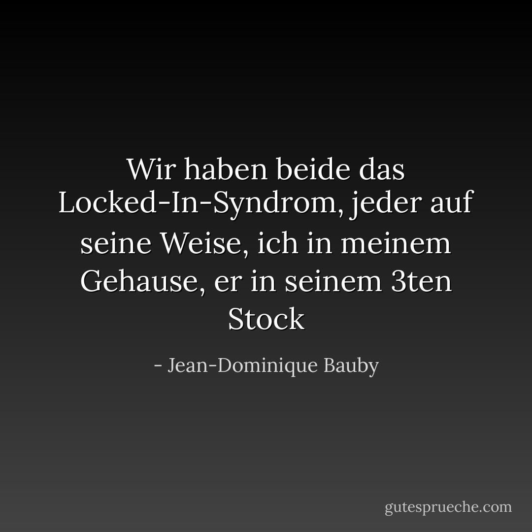 Wir haben beide das Locked-In-Syndrom, jeder auf seine Weise, ich in meinem Gehause, er in seinem 3ten Stock - Jean-Dominique Bauby
