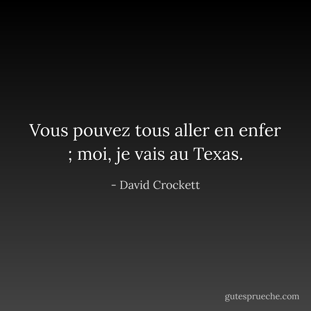 Vous pouvez tous aller en enfer ; moi, je vais au Texas. - David Crockett