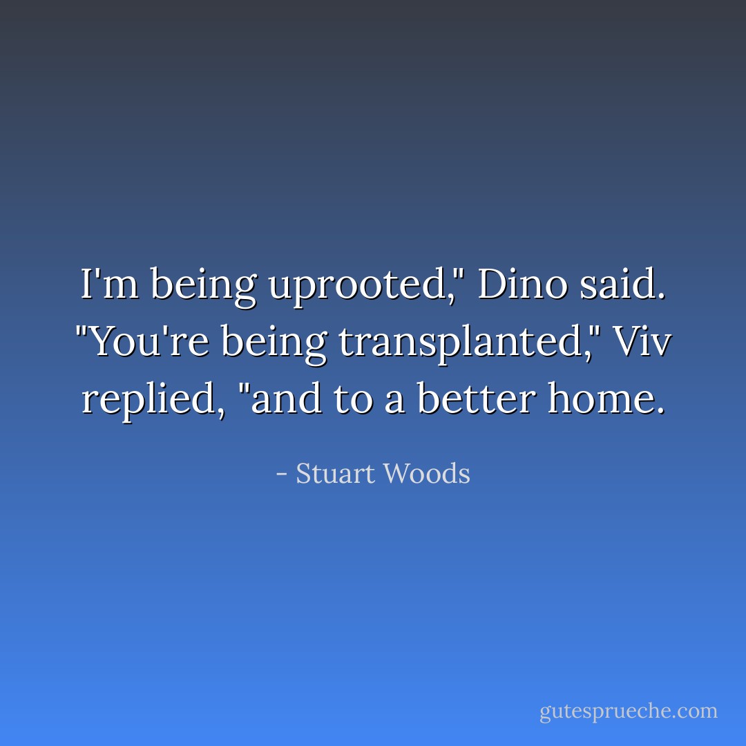I'm being uprooted," Dino said. "You're being transplanted," Viv replied, "and to a better home. - Stuart Woods