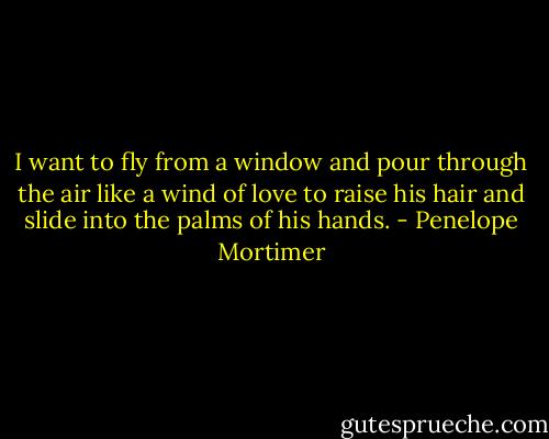 I want to fly from a window and pour through the air like a wind of love to raise his hair and slide into the palms of his hands. - Penelope Mortimer