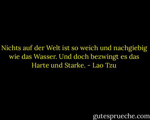 Nichts auf der Welt ist so weich und nachgiebig wie das Wasser. Und doch bezwingt es das Harte und Starke. - Lao Tzu