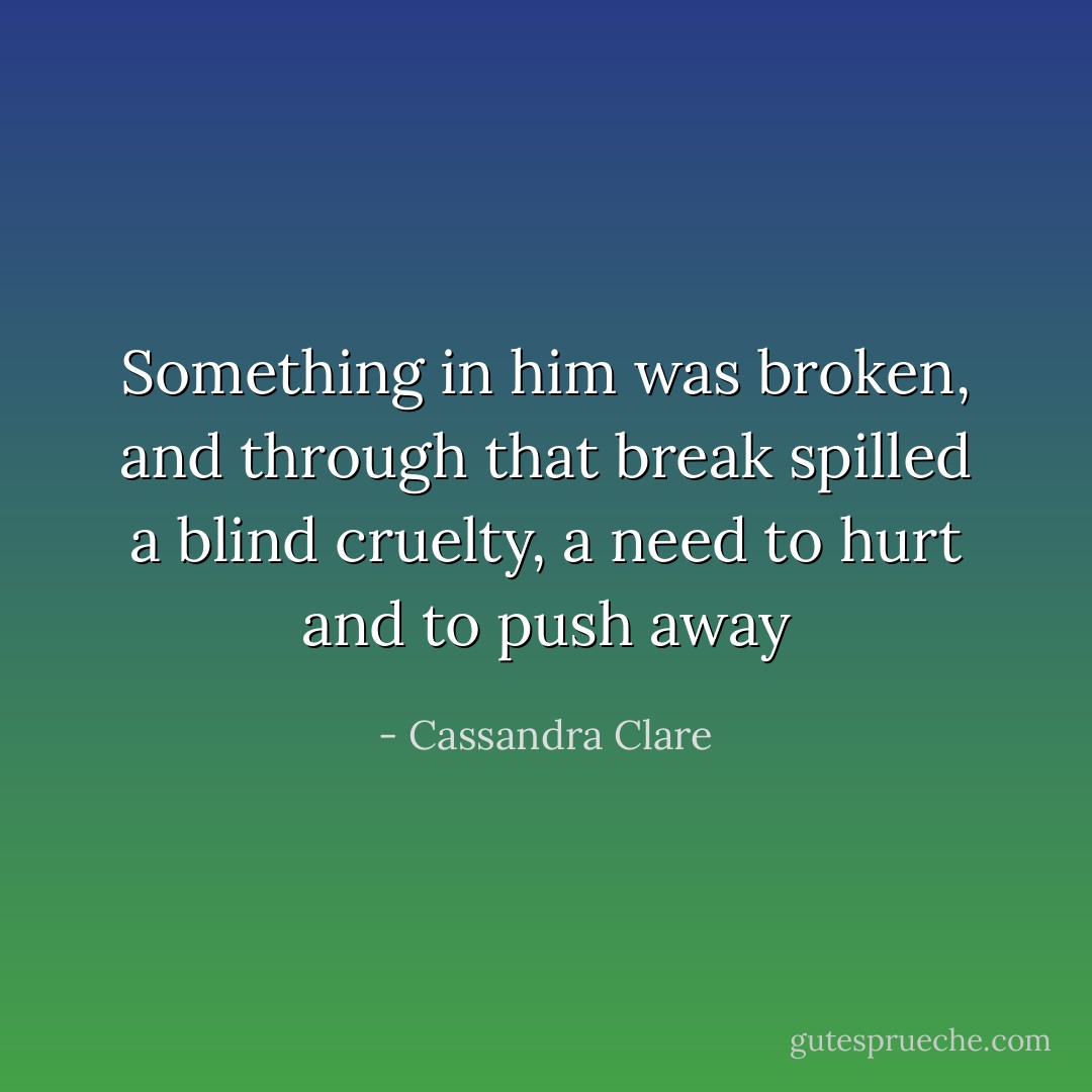 Something in him was broken, and through that break spilled a blind cruelty, a need to hurt and to push away - Cassandra Clare