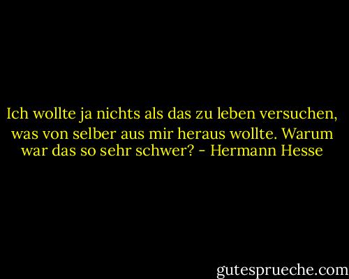 Ich wollte ja nichts als das zu leben versuchen, was von selber aus mir heraus wollte. Warum war das so sehr schwer? - Hermann Hesse