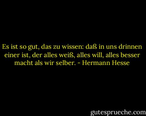 Es ist so gut, das zu wissen: daß in uns drinnen einer ist, der alles weiß, alles will, alles besser macht als wir selber. - Hermann Hesse