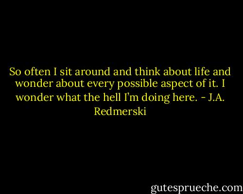 So often I sit around and think about life and wonder about every possible aspect of it. I wonder what the hell I’m doing here. - J.A. Redmerski