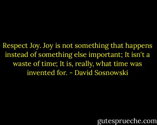 Respect Joy. Joy is not something that happens instead of something else important; It isn't a waste of time; It is, really, what time was invented for. - David Sosnowski