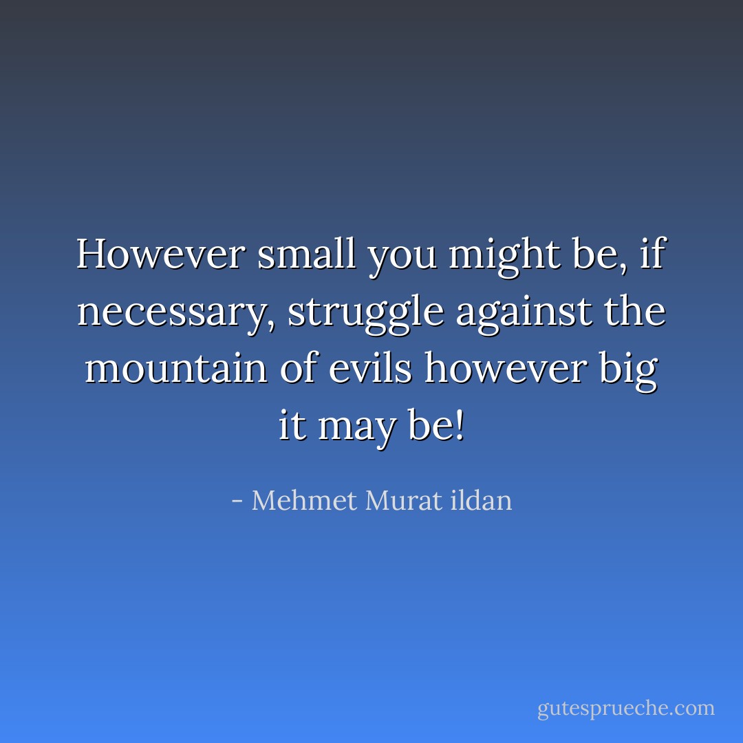 However small you might be, if necessary, struggle against the mountain of evils however big it may be! - Mehmet Murat ildan