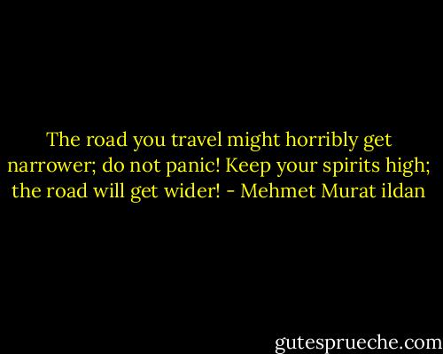 The road you travel might horribly get narrower; do not panic! Keep your spirits high; the road will get wider! - Mehmet Murat ildan