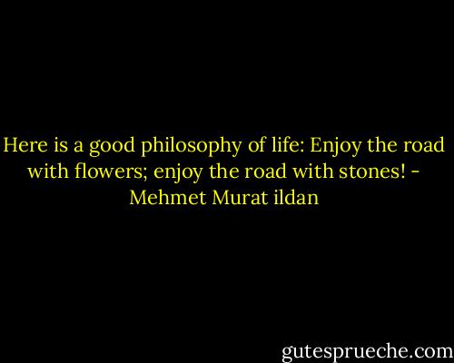 Here is a good philosophy of life: Enjoy the road with flowers; enjoy the road with stones! - Mehmet Murat ildan