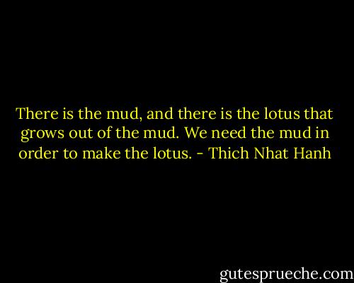 There is the mud, and there is the lotus that grows out of the mud. We need the mud in order to make the lotus. - Thich Nhat Hanh