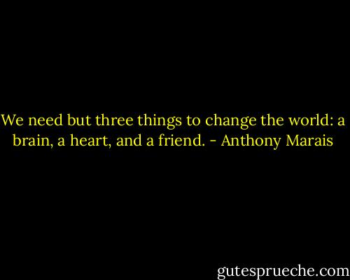 We need but three things to change the world: a brain, a heart, and a friend. - Anthony Marais
