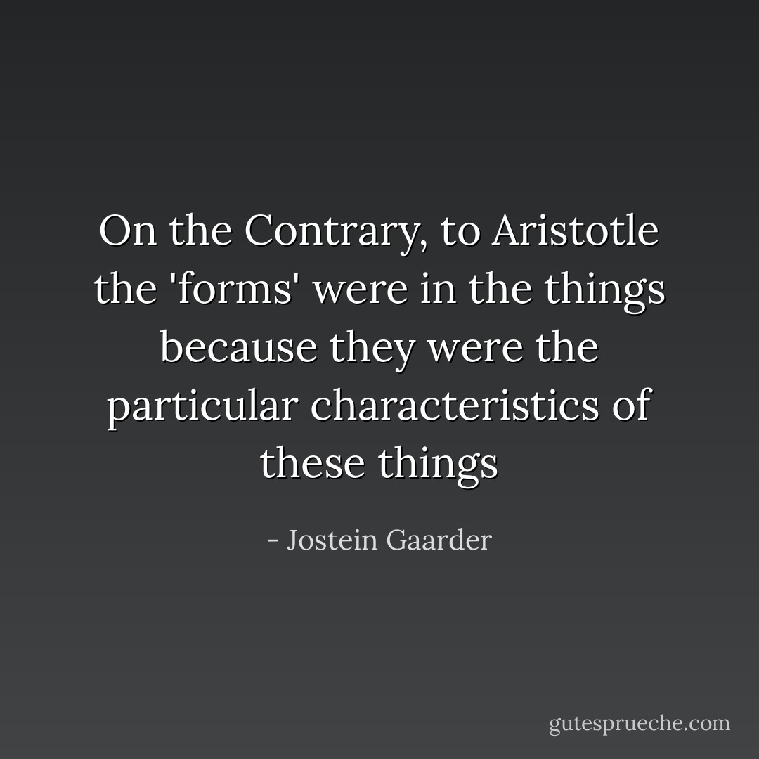 On the Contrary, to Aristotle the 'forms' were in the things because they were the particular characteristics of these things - Jostein Gaarder