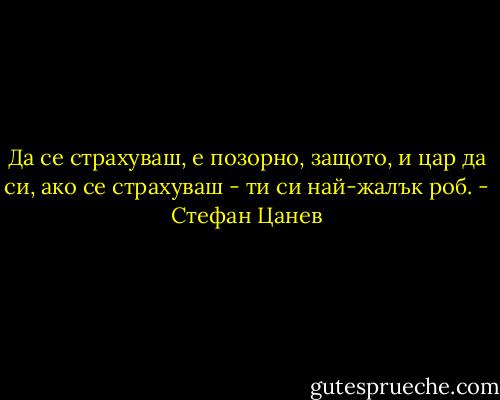 Да се страхуваш, е позорно, защото, и цар да си, ако се страхуваш - ти си най-жалък роб. - Стефан Цанев