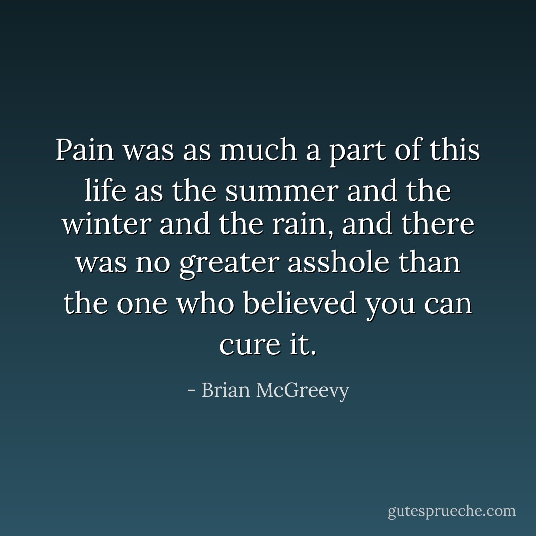 Pain was as much a part of this life as the summer and the winter and the rain, and there was no greater asshole than the one who believed you can cure it. - Brian McGreevy