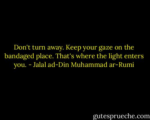 Don't turn away. Keep your gaze on the bandaged place. That's where the light enters you. - Jalal ad-Din Muhammad ar-Rumi
