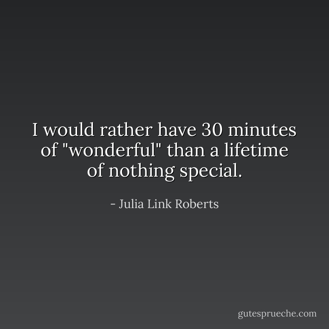 I would rather have 30 minutes of "wonderful" than a lifetime of nothing special. - Julia Link Roberts