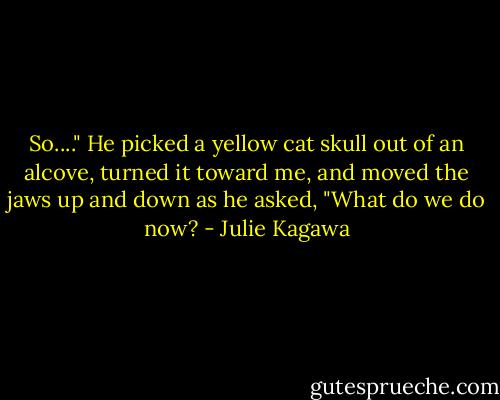 So...." He picked a yellow cat skull out of an alcove, turned it toward me, and moved the jaws up and down as he asked, "What do we do now? - Julie Kagawa