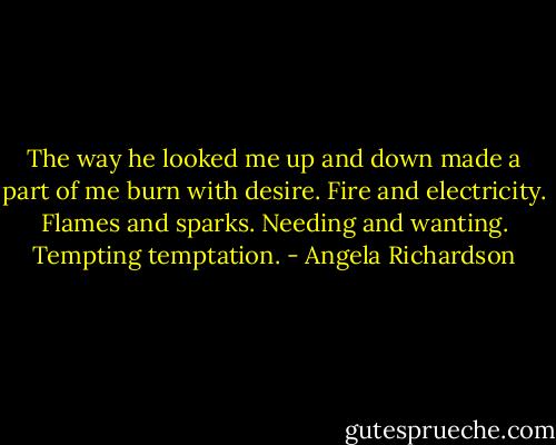 The way he looked me up and down made a part of me burn with desire. Fire and electricity. Flames and sparks. Needing and wanting. Tempting temptation. - Angela Richardson
