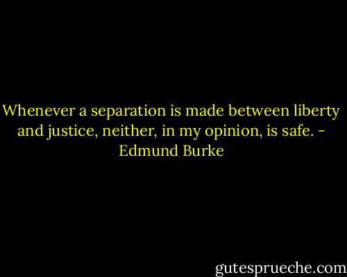 Whenever a separation is made between liberty and justice, neither, in my opinion, is safe. - Edmund Burke