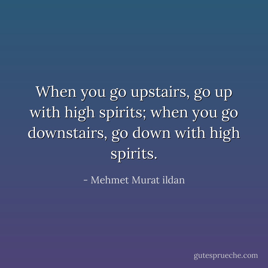 When you go upstairs, go up with high spirits; when you go downstairs, go down with high spirits. - Mehmet Murat ildan