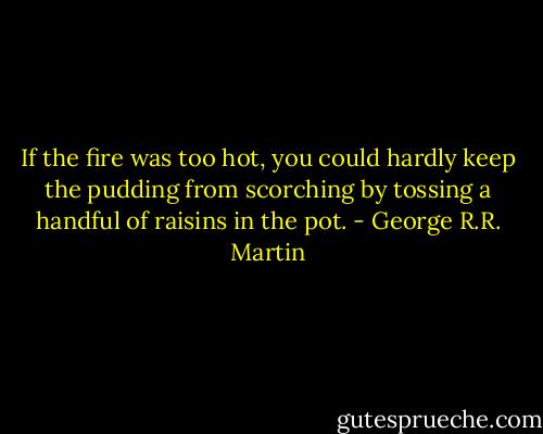 If the fire was too hot, you could hardly keep the pudding from scorching by tossing a handful of raisins in the pot. - George R.R. Martin
