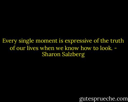 Every single moment is expressive of the truth of our lives when we know how to look. - Sharon Salzberg