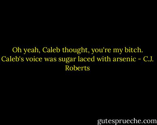 Oh yeah, Caleb thought, you're my bitch. Caleb's voice was sugar laced with arsenic - C.J. Roberts