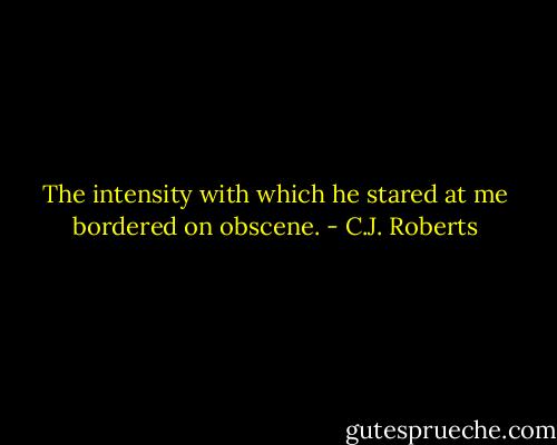The intensity with which he stared at me bordered on obscene. - C.J. Roberts