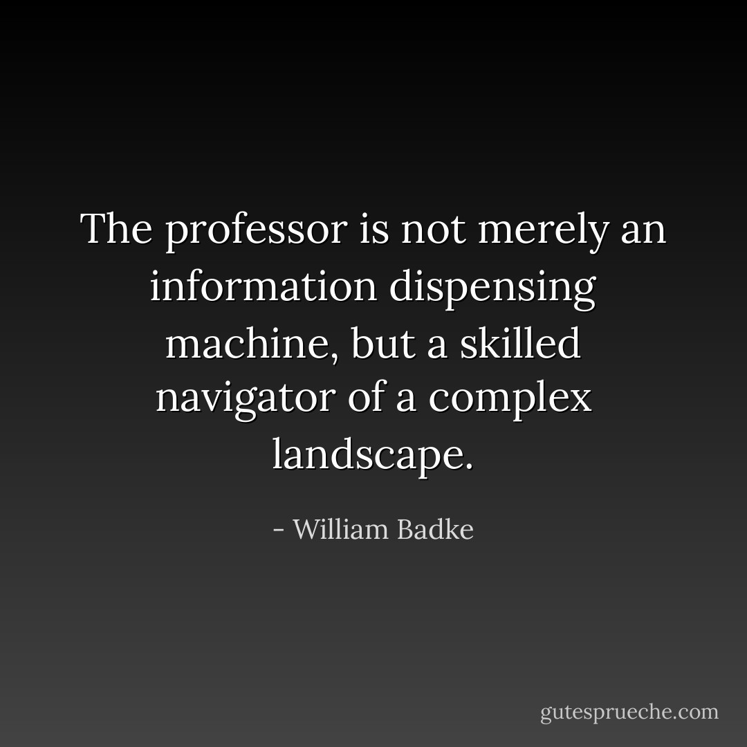 The professor is not merely an information dispensing machine, but a skilled navigator of a complex landscape. - William Badke