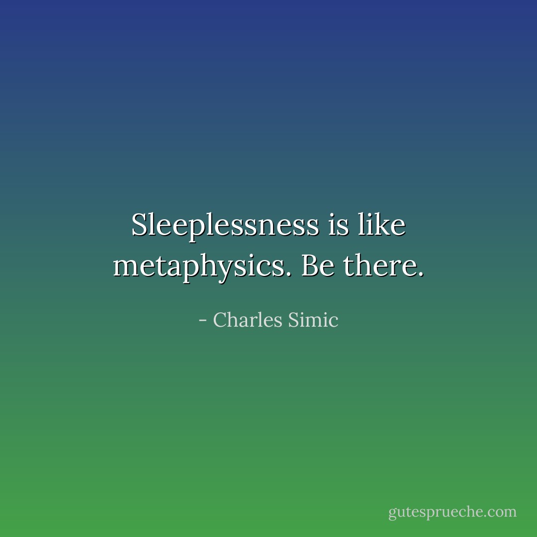 Sleeplessness is like metaphysics. Be there. - Charles Simic