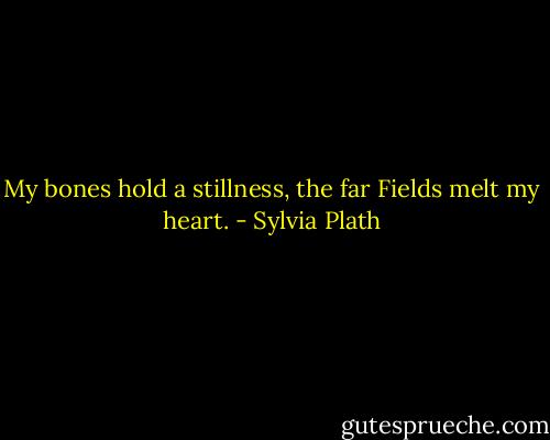 My bones hold a stillness, the far<br />Fields melt my heart. - Sylvia Plath
