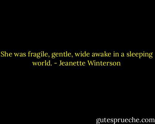 She was fragile, gentle, wide awake in a sleeping world. - Jeanette Winterson