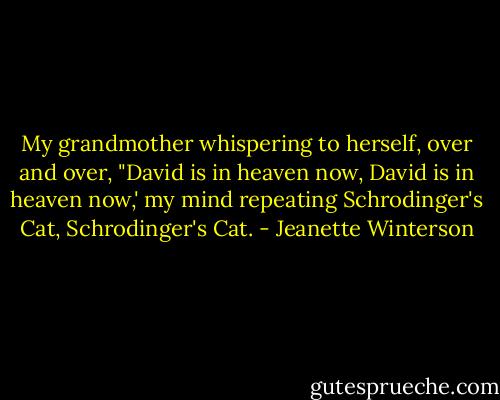 My grandmother whispering to herself, over and over, "David is in heaven now, David is in heaven now,' my mind repeating Schrodinger's Cat, Schrodinger's Cat. - Jeanette Winterson