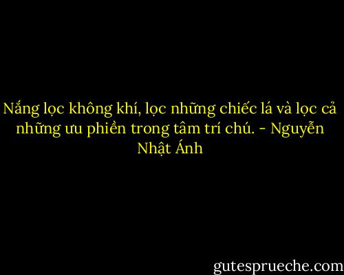 Nắng lọc không khí, lọc những chiếc lá và lọc cả những ưu phiền trong tâm trí chú. - Nguyễn Nhật Ánh