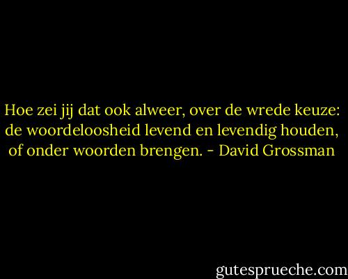 Hoe zei jij dat ook alweer, over de wrede keuze: de woordeloosheid levend en levendig houden, of onder woorden brengen. - David Grossman