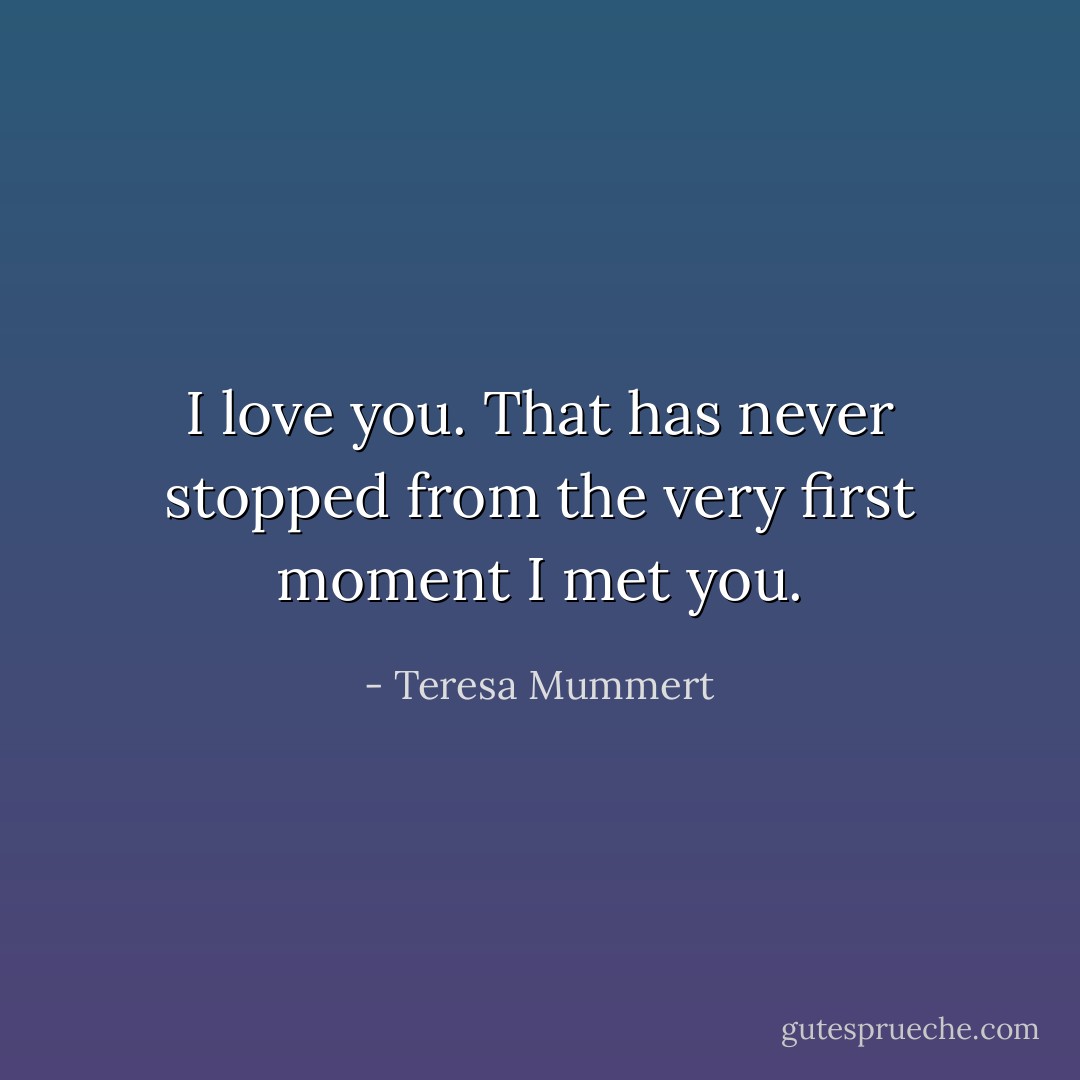 I love you. That has never stopped from the very first moment I met you. - Teresa Mummert