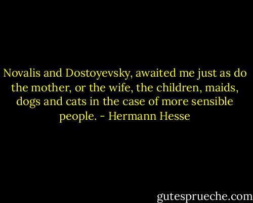 Novalis and Dostoyevsky, awaited me just as do the mother, or the wife, the children, maids, dogs and cats in the case of more sensible people. - Hermann Hesse