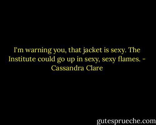 I'm warning you, that jacket is sexy. The Institute could go up in sexy, sexy flames. - Cassandra Clare